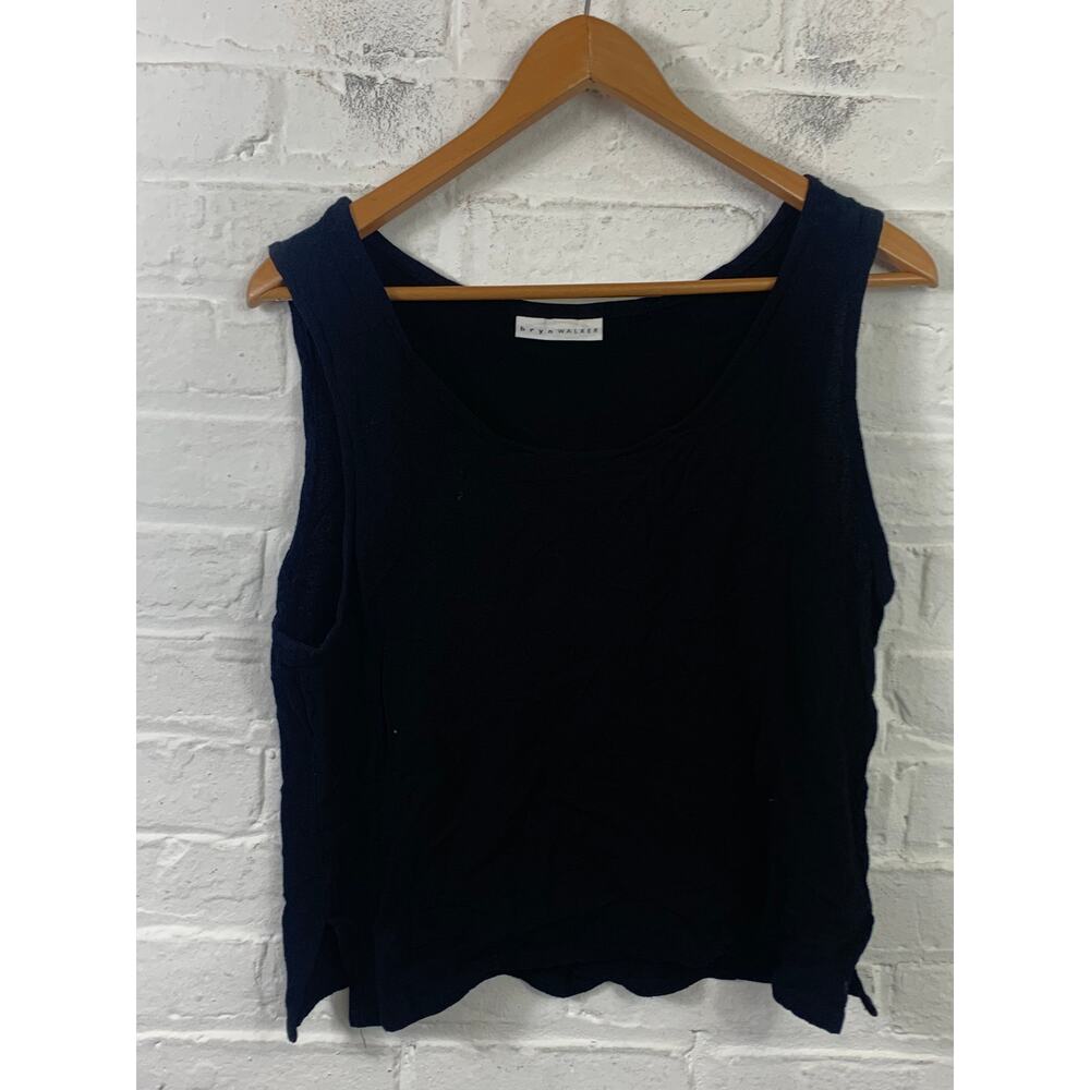 Bryn Walker Women's Side Slit Fleece Tank Top Sleeveless Black Size Small